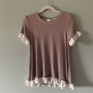 Altar’d State Maroon and White Frilly Top